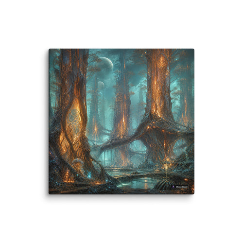 Alien Redwood Cathedral canvas print, 10x10 inch, on a white wall