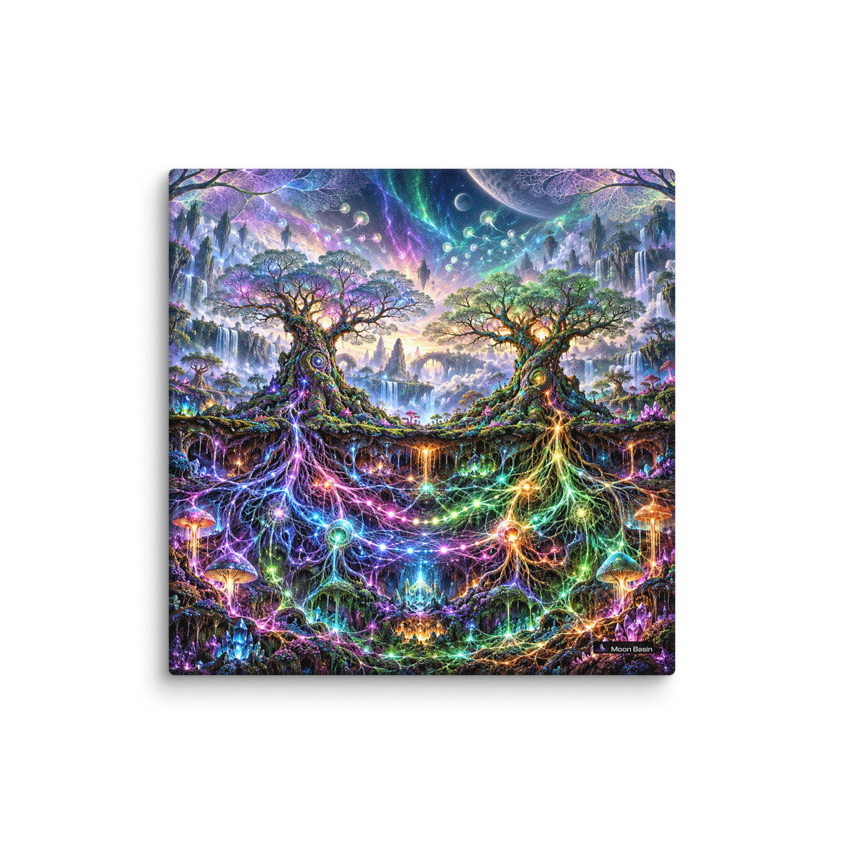 Mycelial Parliament Wrap canvas print, 10x10 inch, on a white wall