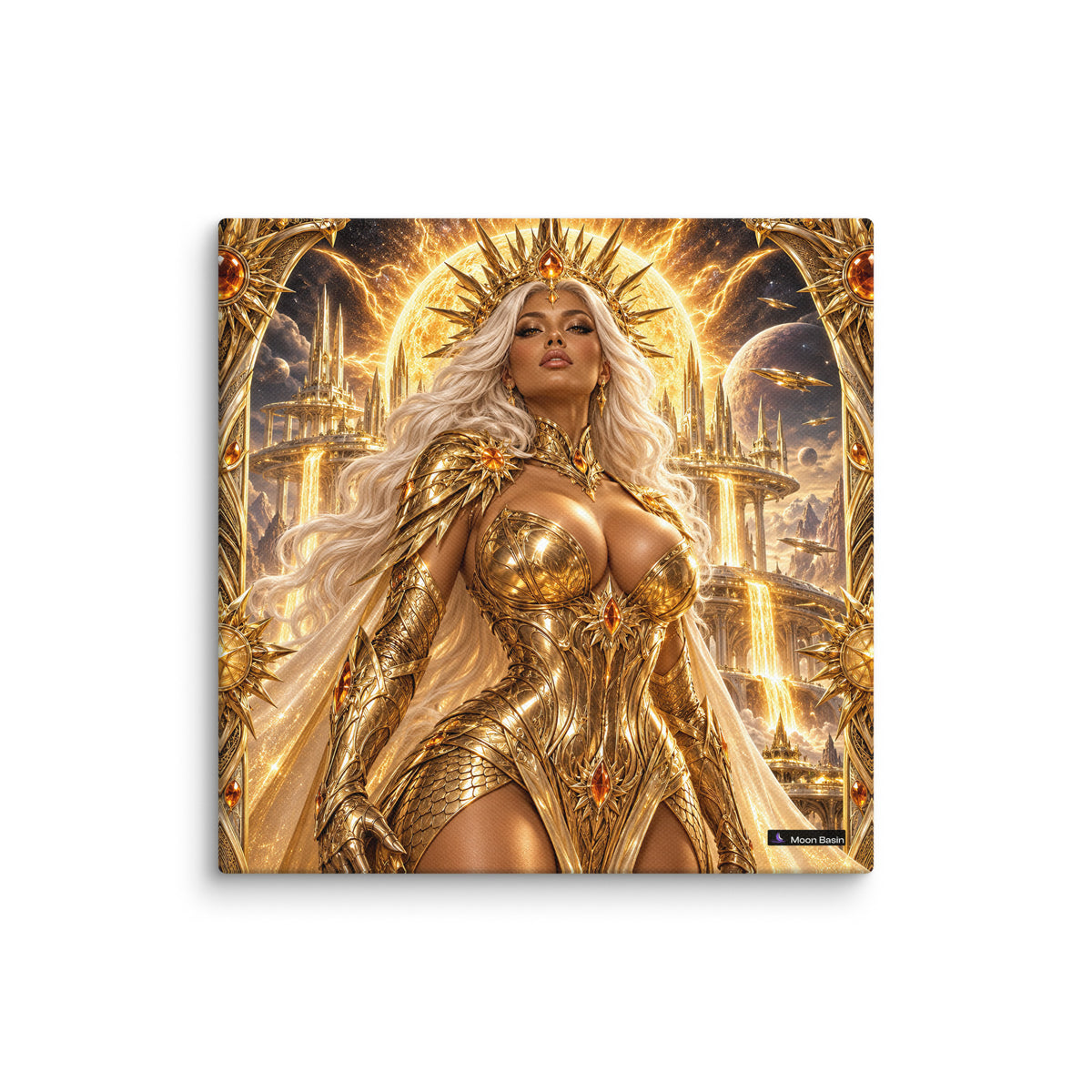 Solar Siren canvas print, 10 by 10 inch, on a white wall