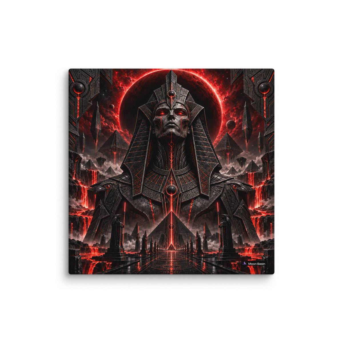 Crimson Pharaoh canvas print, 10 by 10 inch, on a white wall