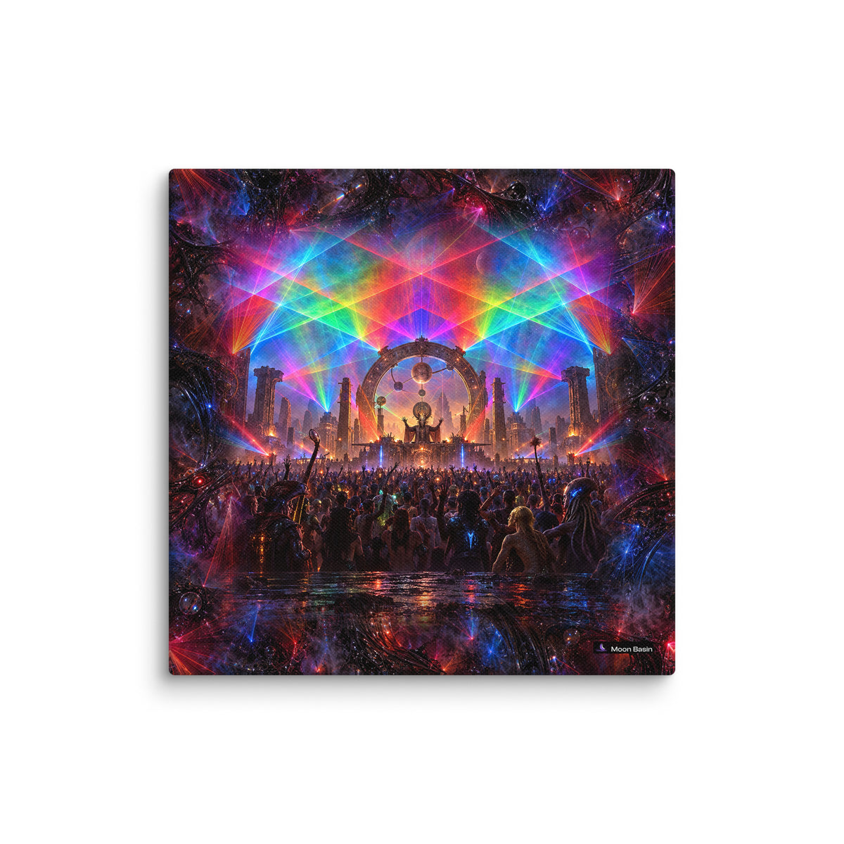 Crimson Resonance canvas print, 10 x 10 inch, on a white wall