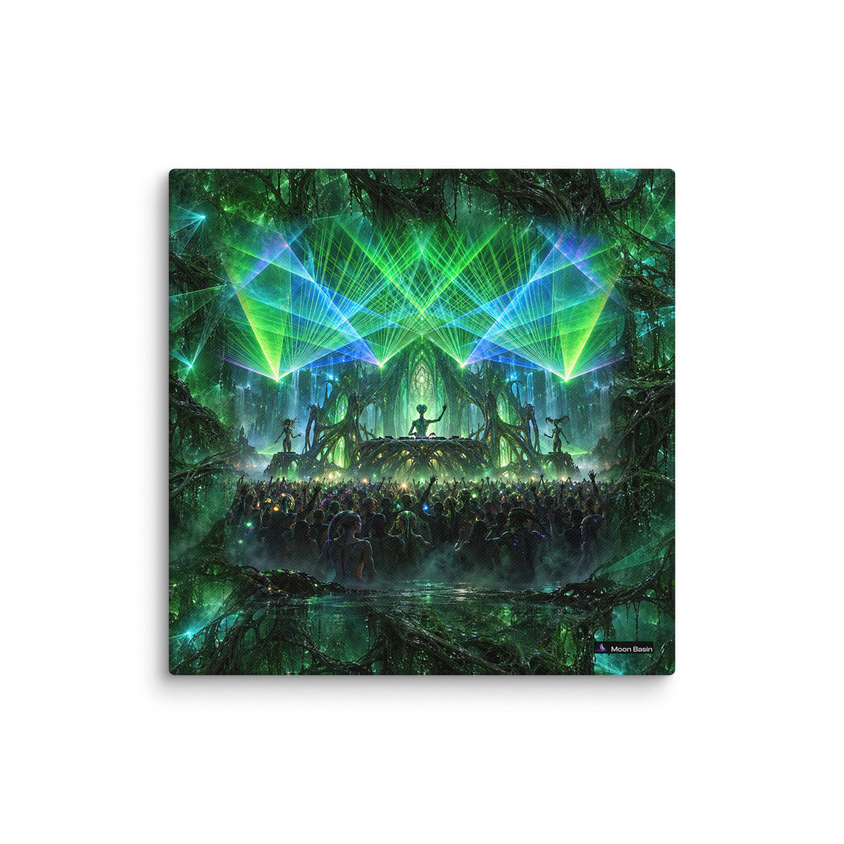 Verdant Frequency canvas print, 10 x 10 inch, on a white wall
