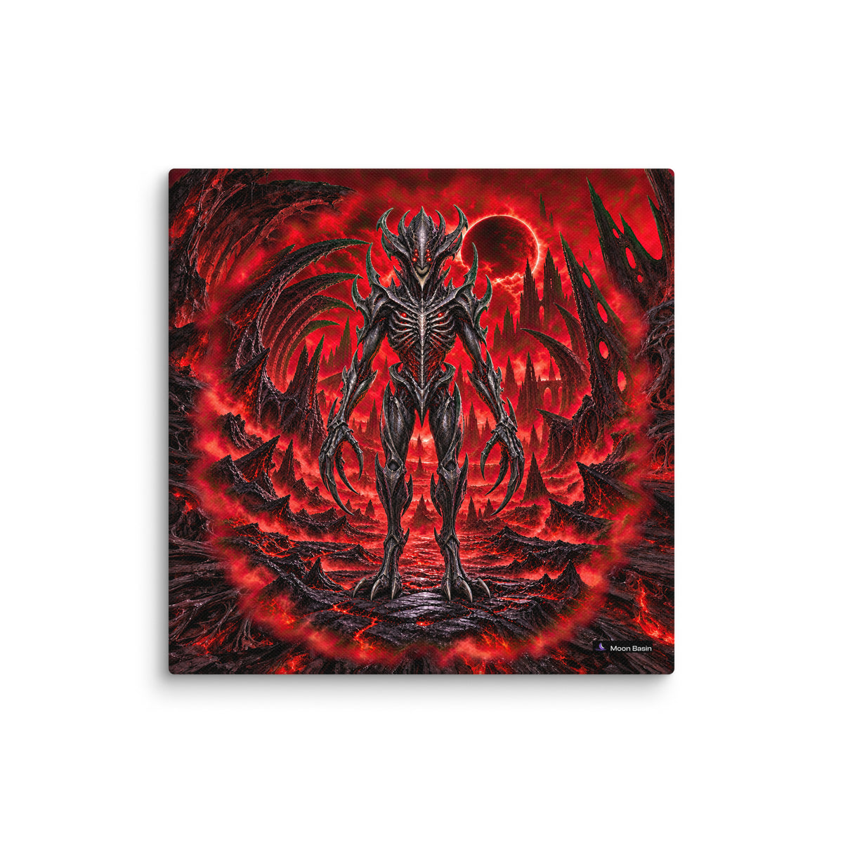 Bloodmoon Tyrant canvas print, 10 x 10 inch, on a white wall