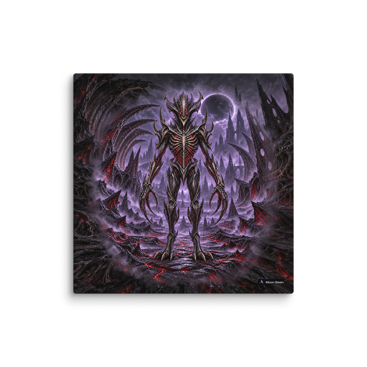 Crimson Marrow Tyrant canvas print, 10 x 10 inch, on a white wall