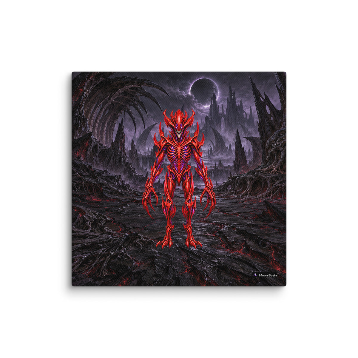 Ember Marrow Tyrant canvas print, 10 x 10 inch, on a white wall