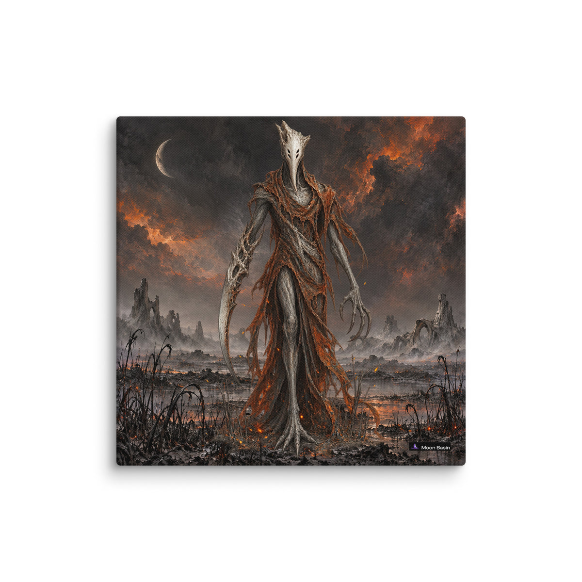 Ashen Reaper canvas print, 10 by 10 inch, on a white wall