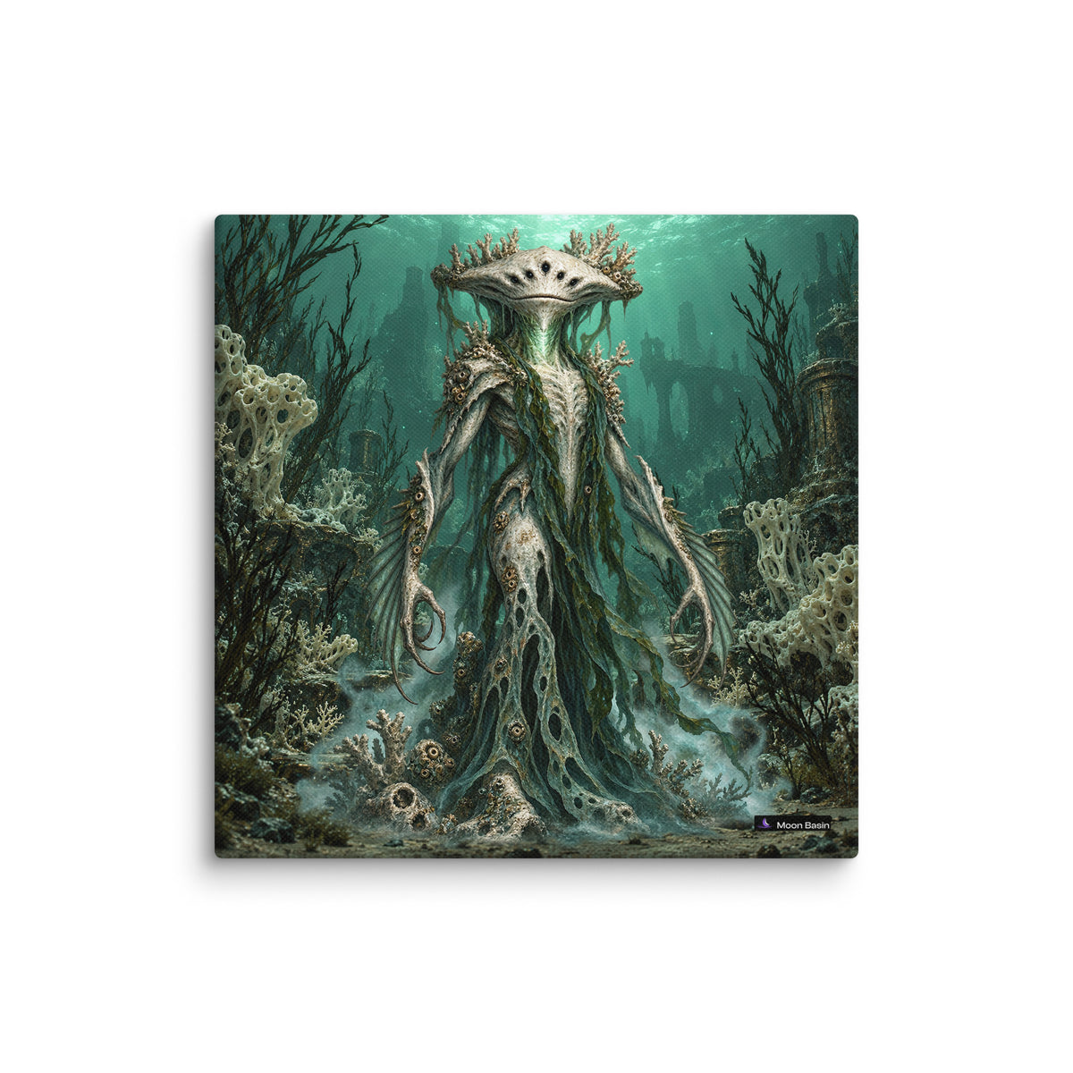 Drowned Oracle canvas print, 10 by 10 inch, on a white wall