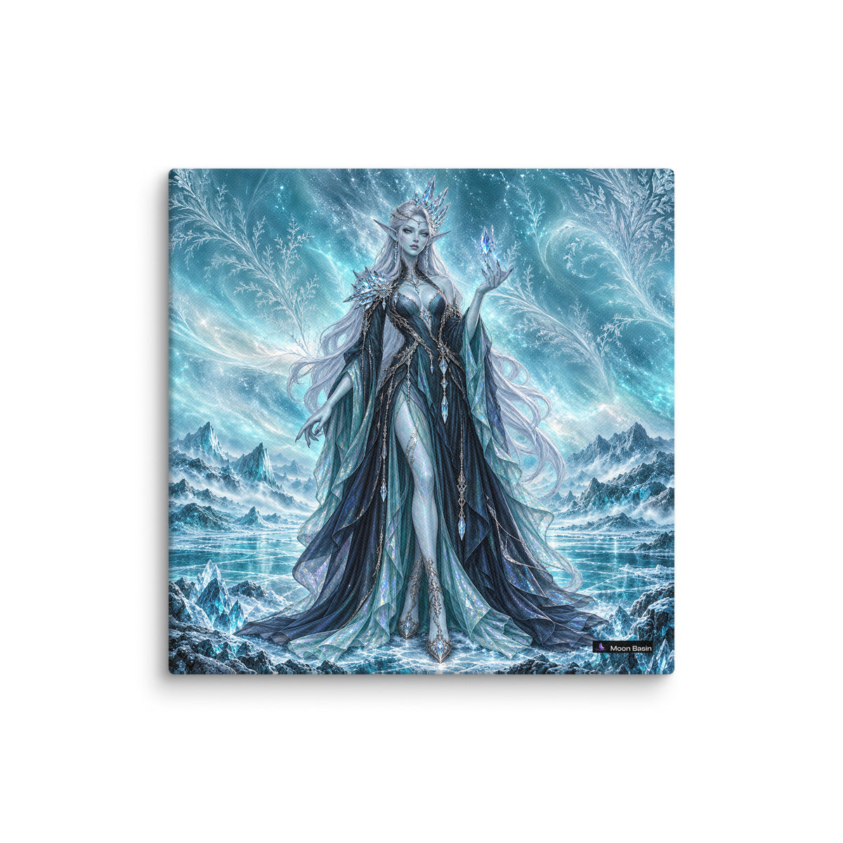 Ice Witch canvas print, 10 by 10 inch, on a white wall