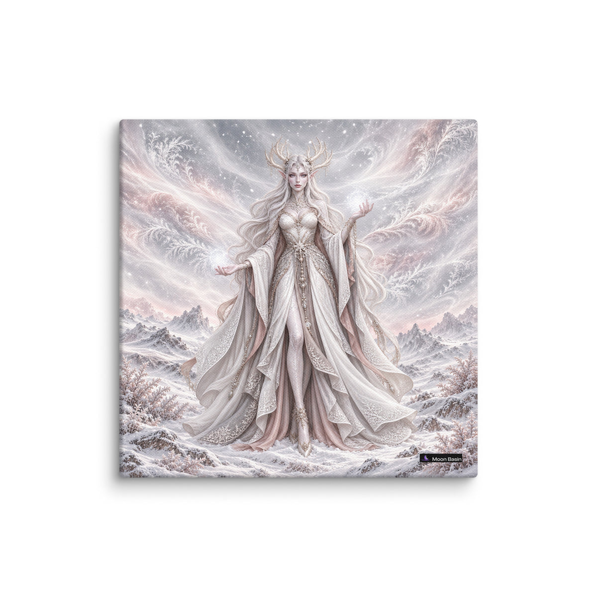 Snow Witch canvas print, 10 by 10 inch, on a white wall