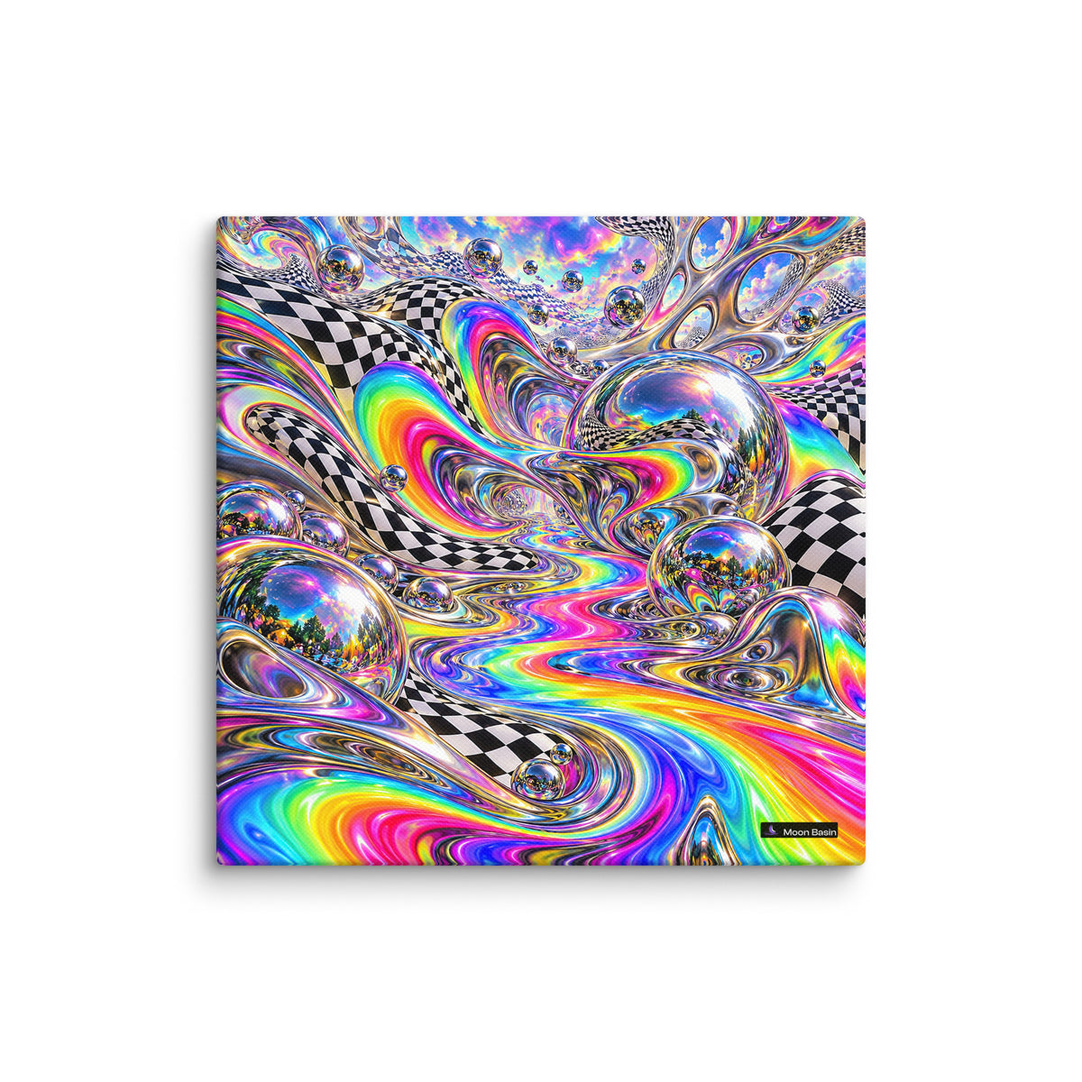 Chromatic Meltdown canvas print, 10 by 10 inch, on a white wall