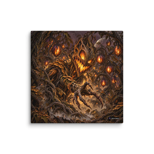 Grinning Harvest canvas print, 10 x 10 inch, on a white wall