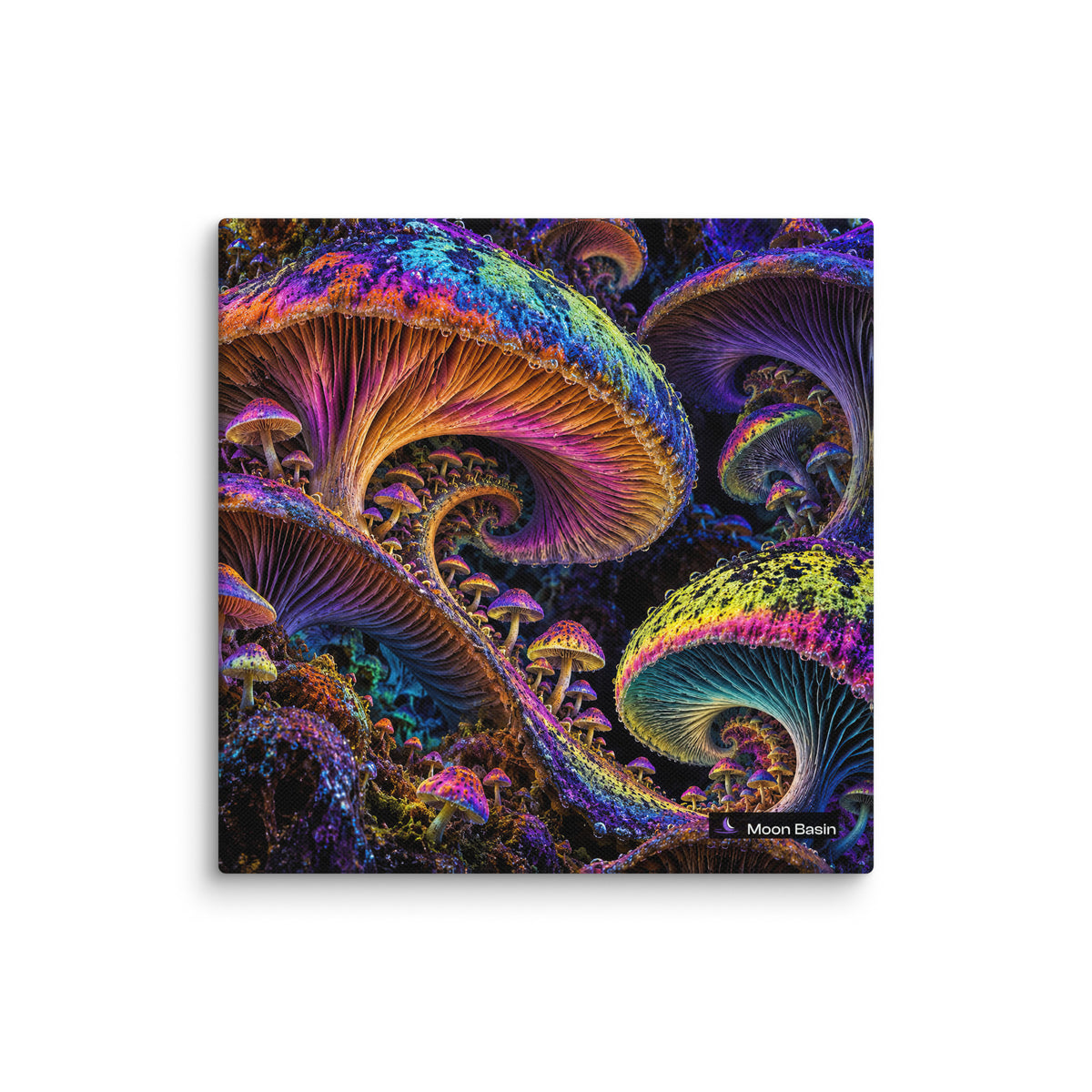 Chromatic Sporebloom canvas print, 10 x 10 inch, on a white wall