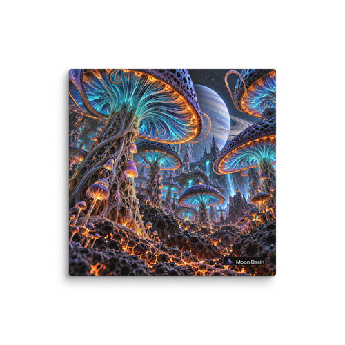 Xenospore Orbit canvas print, 10 x 10 inch, on a white wall