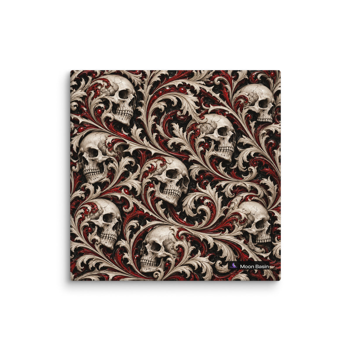Ossuary Scroll canvas print, 10 x 10 inch, on a white wall