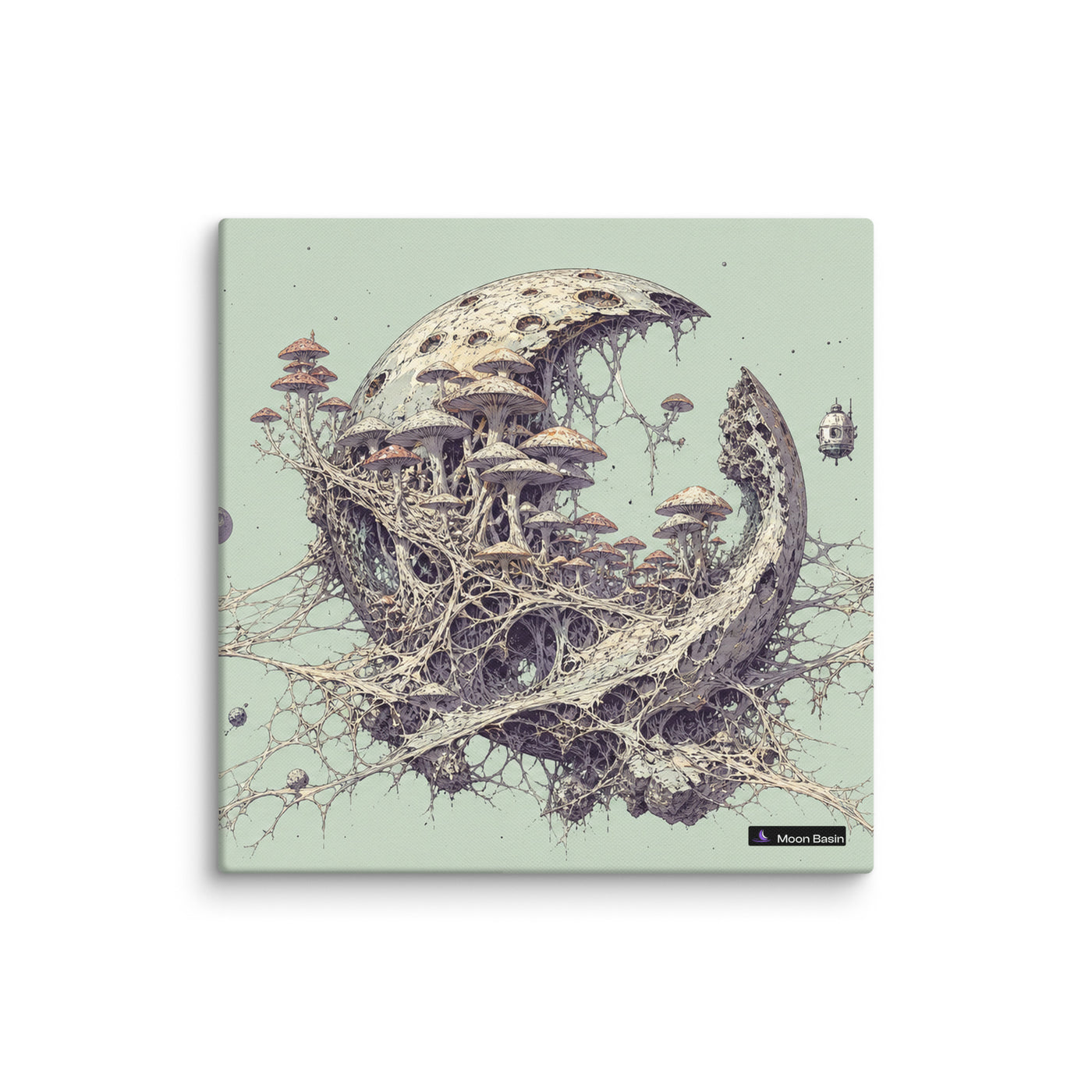 Orbital Mycelium canvas on a white wall