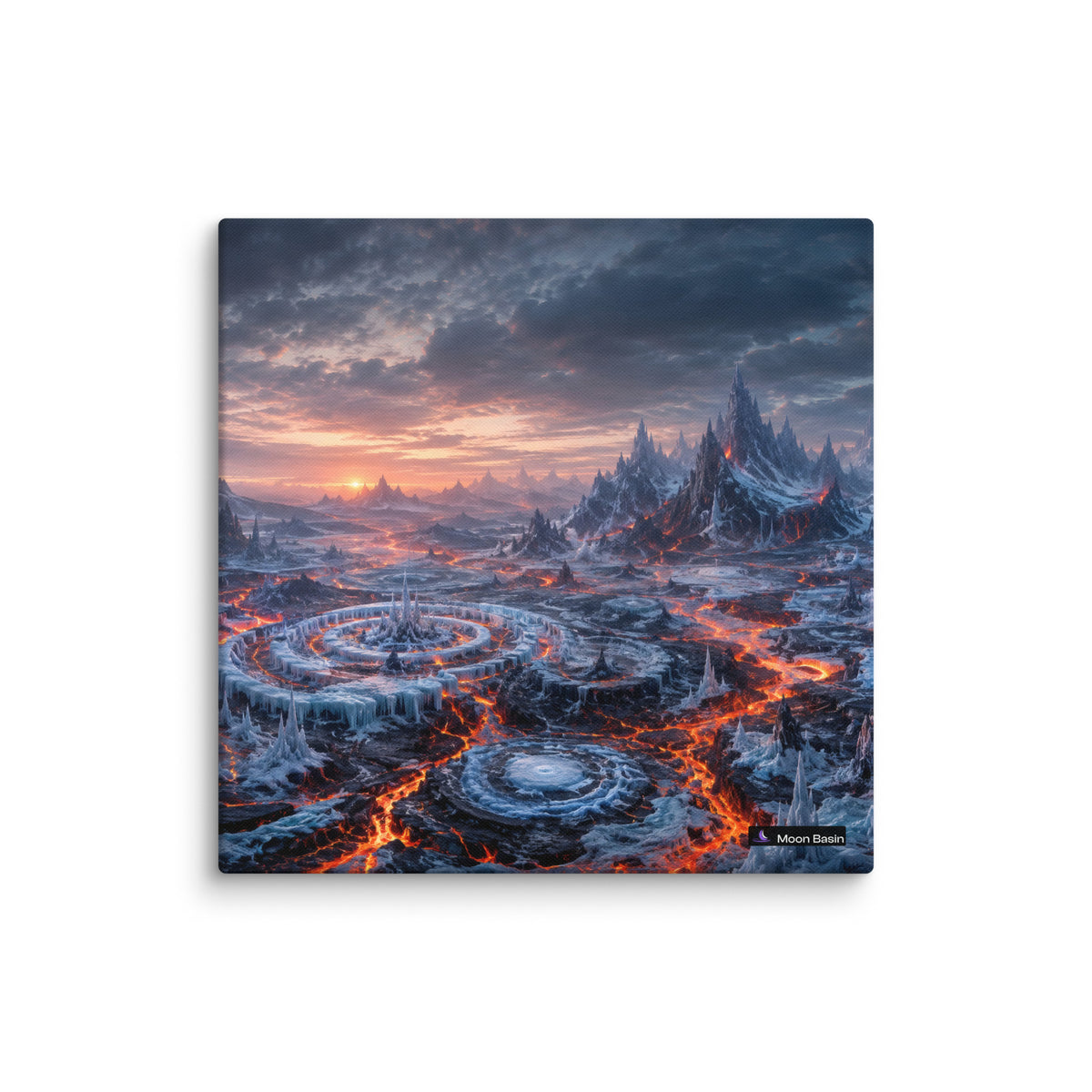 Frostfire Caldera canvas on a white wall