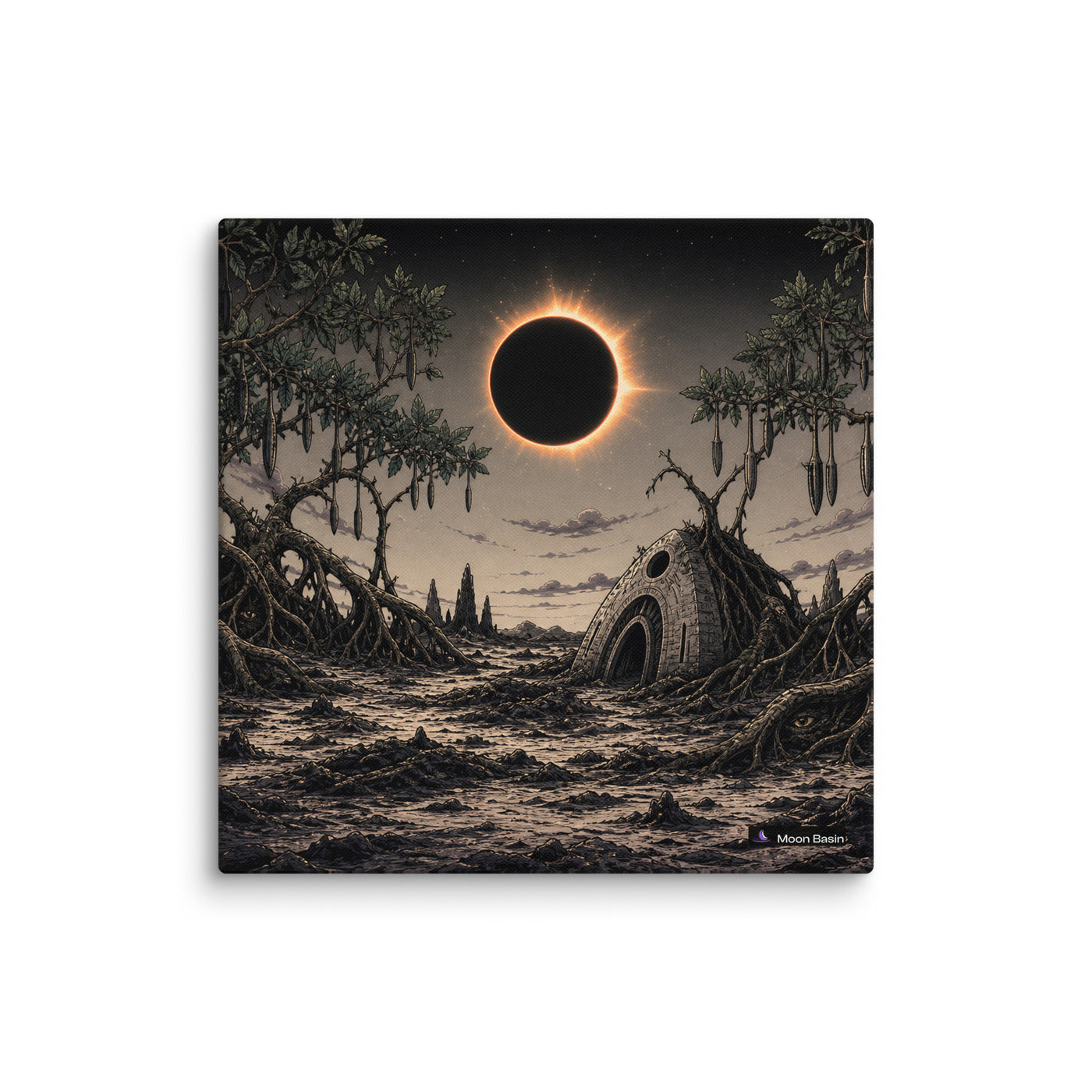 Khaki Eclipse Basin canvas on a white wall