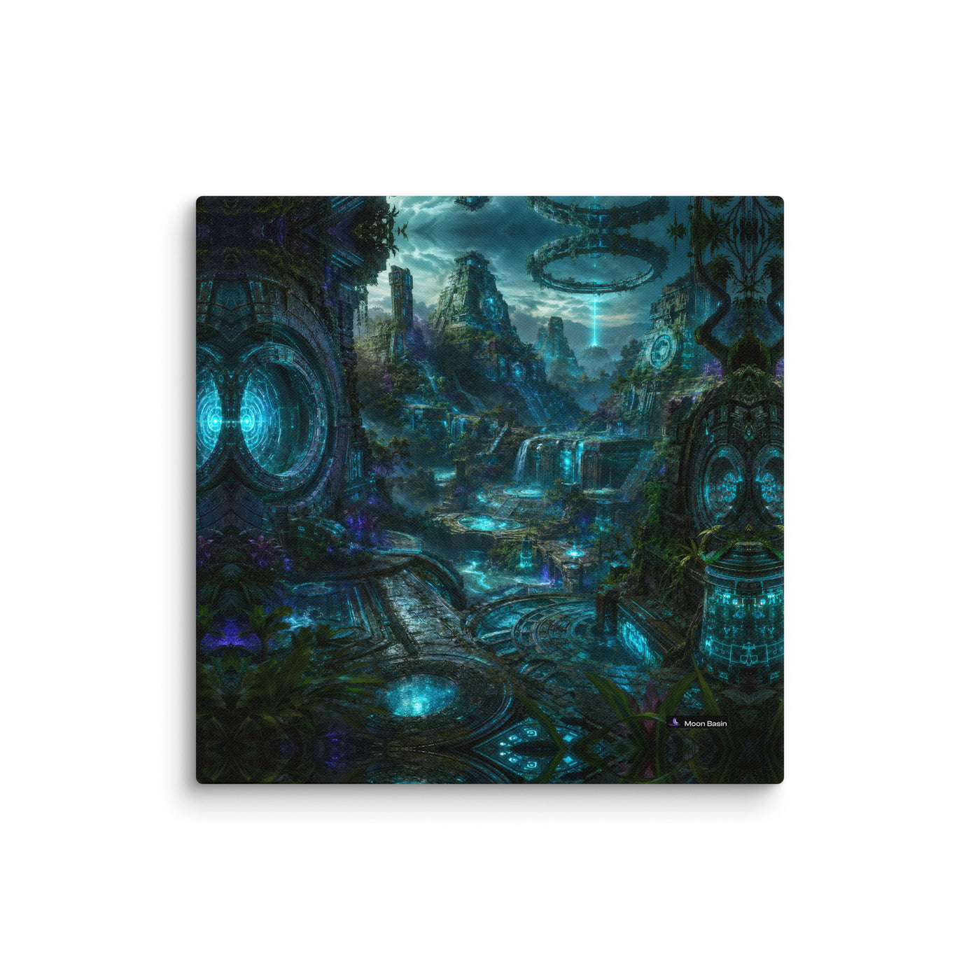 Emerald Glyph Citadel canvas on a white wall