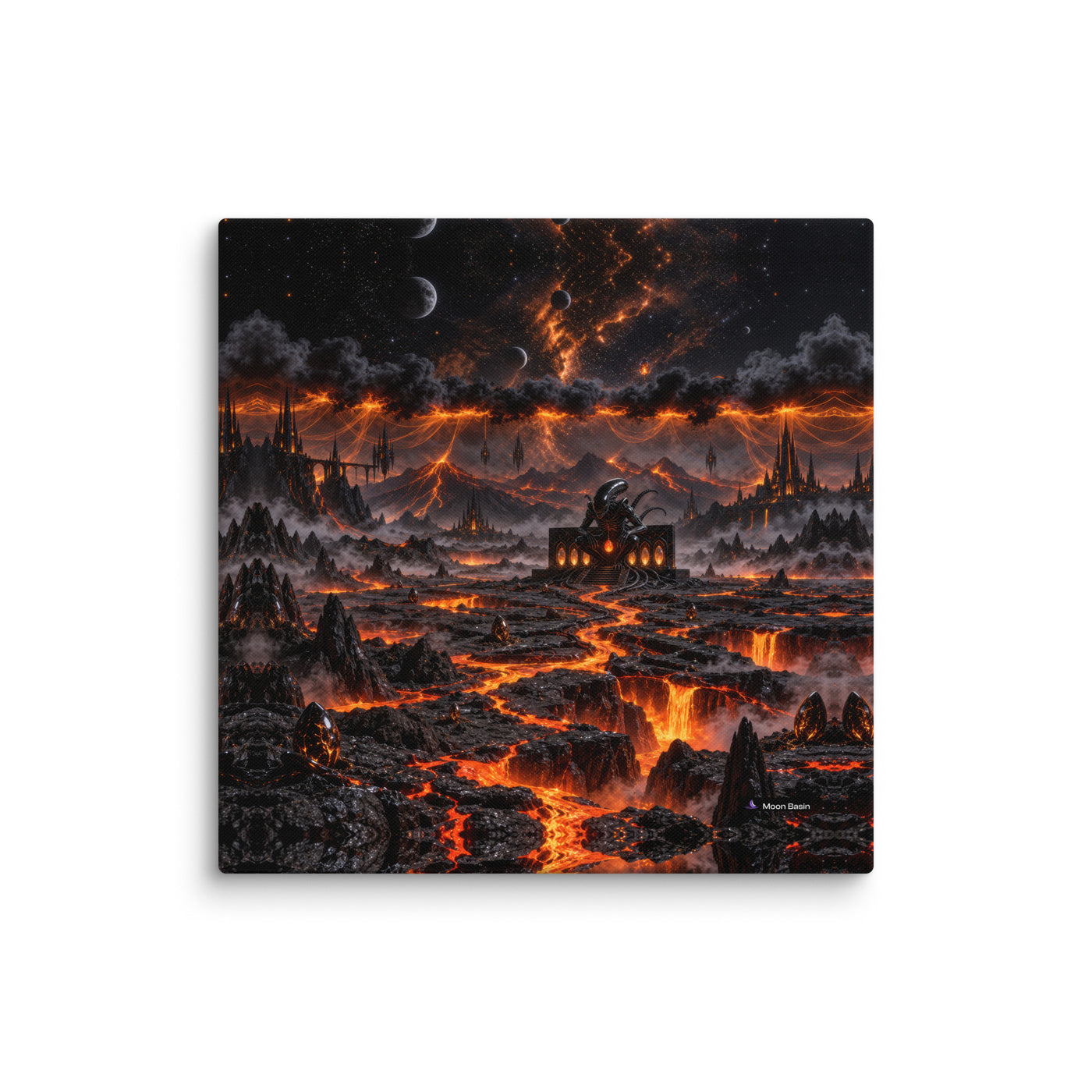 Cinder Throne Dominion canvas on a white wall