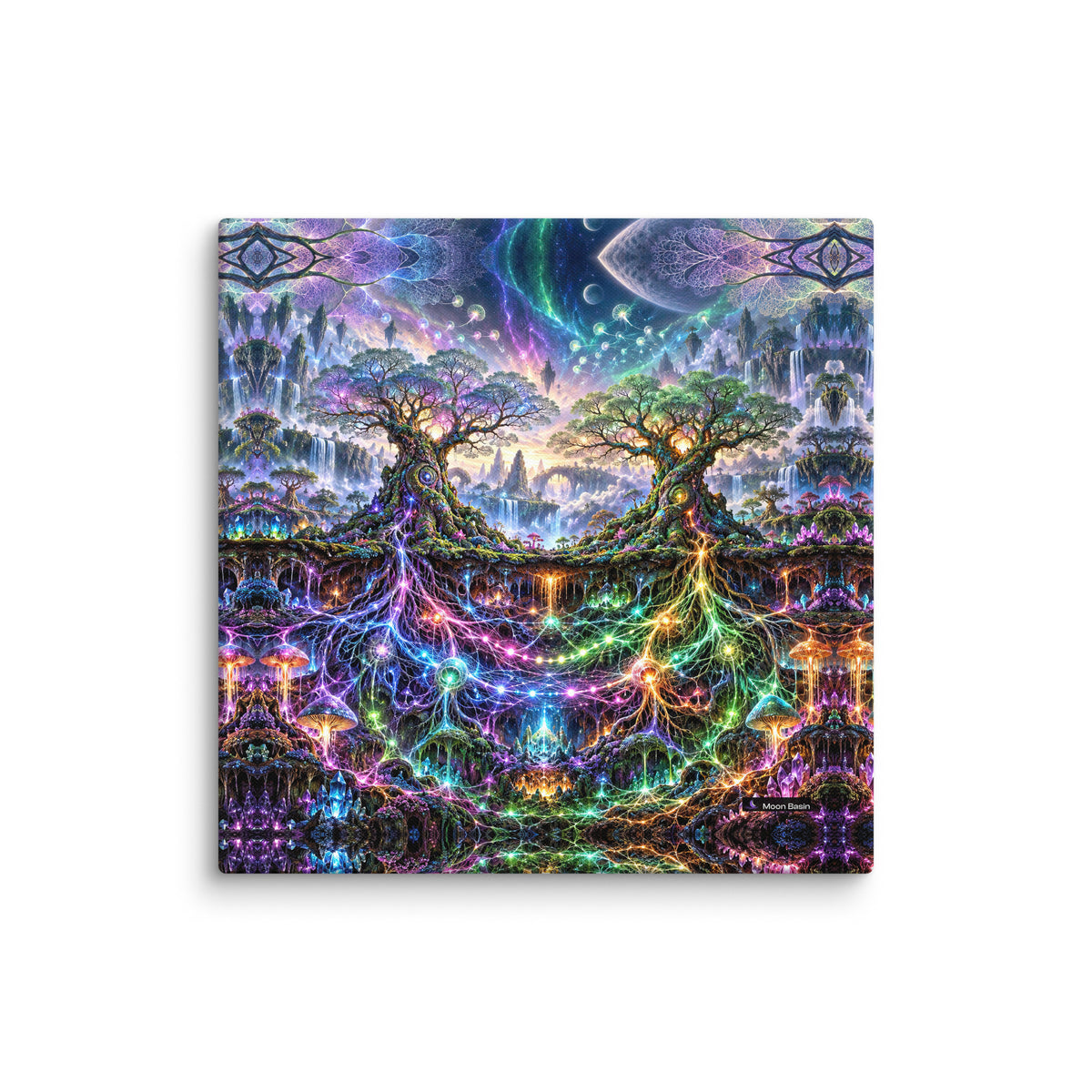 Mycelial Parliament Wrap canvas print, 20x20 inch, on a white wall