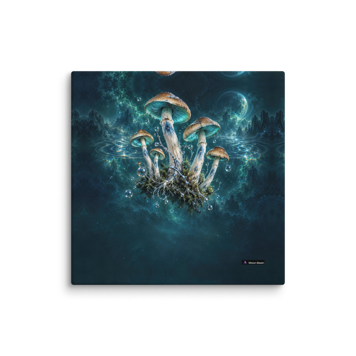 Blue Bruise Garden canvas on a white wall