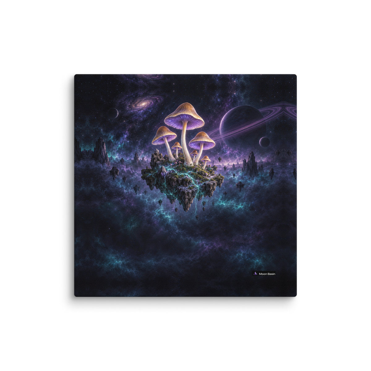 Violet Spore Temple canvas on a white wall