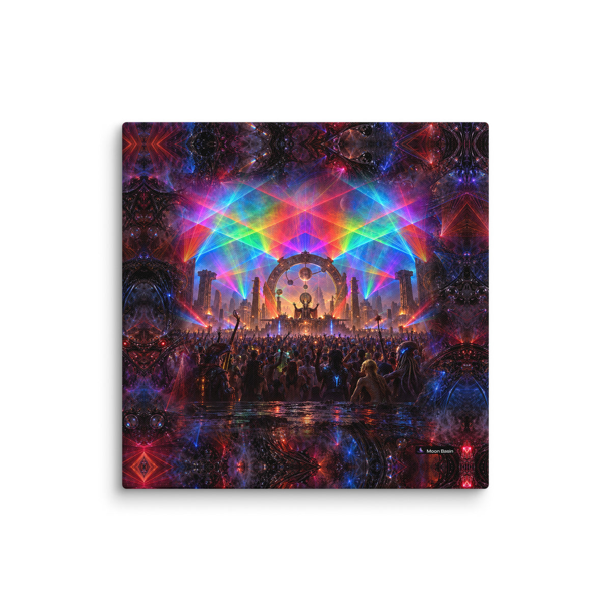 Crimson Resonance canvas print, 20 x 20 inch, on a white wall
