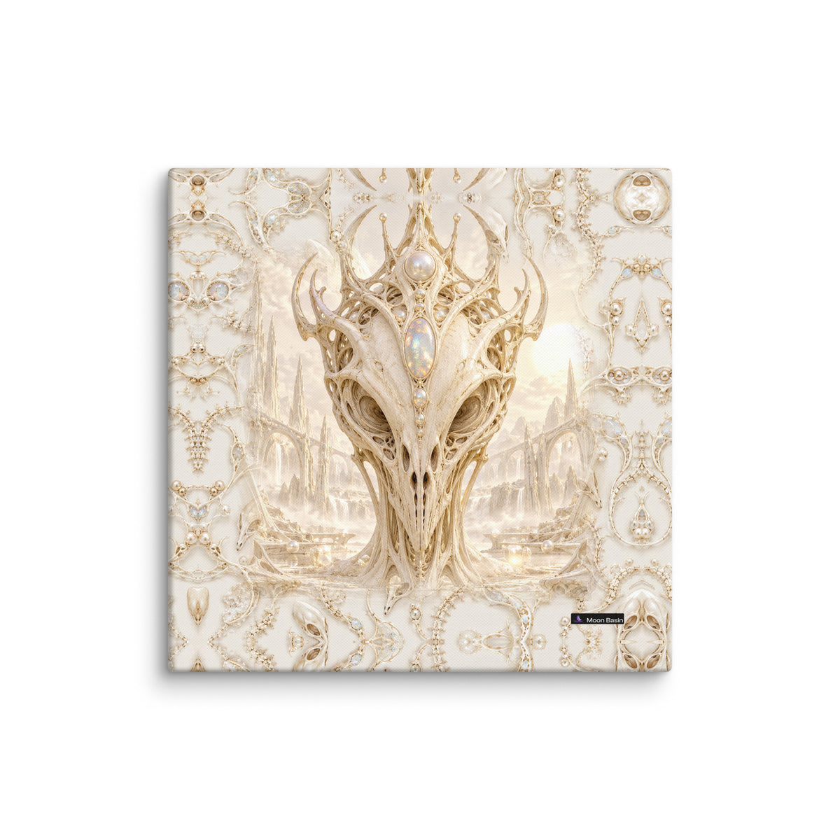 Ivory Alien Skulls canvas on a white wall