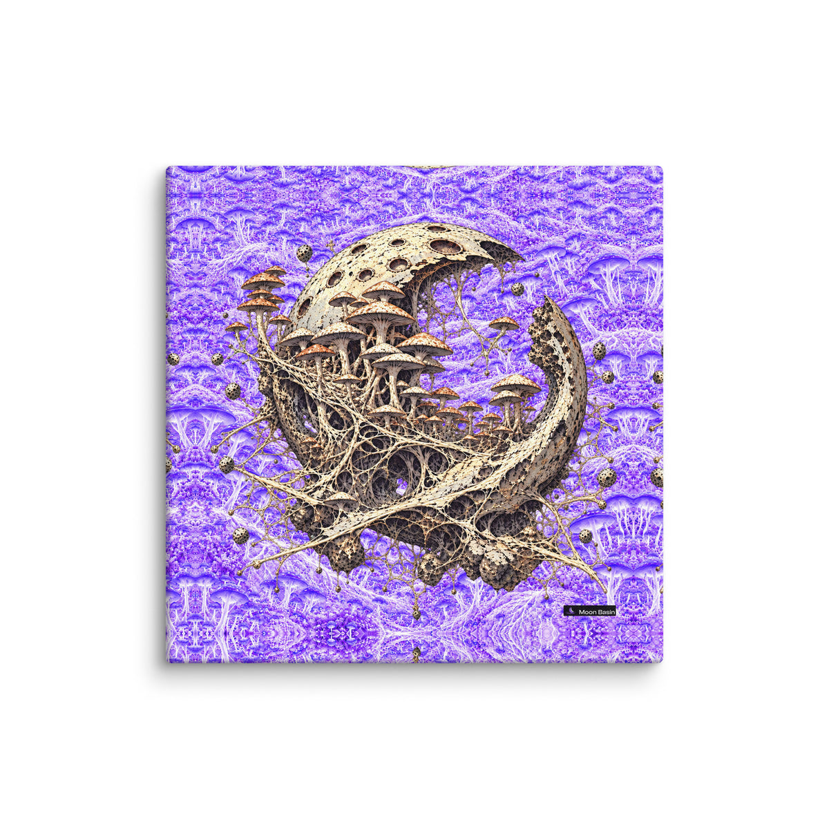 Orbital Mycelium canvas print, 20 x 20 inch, on a white wall