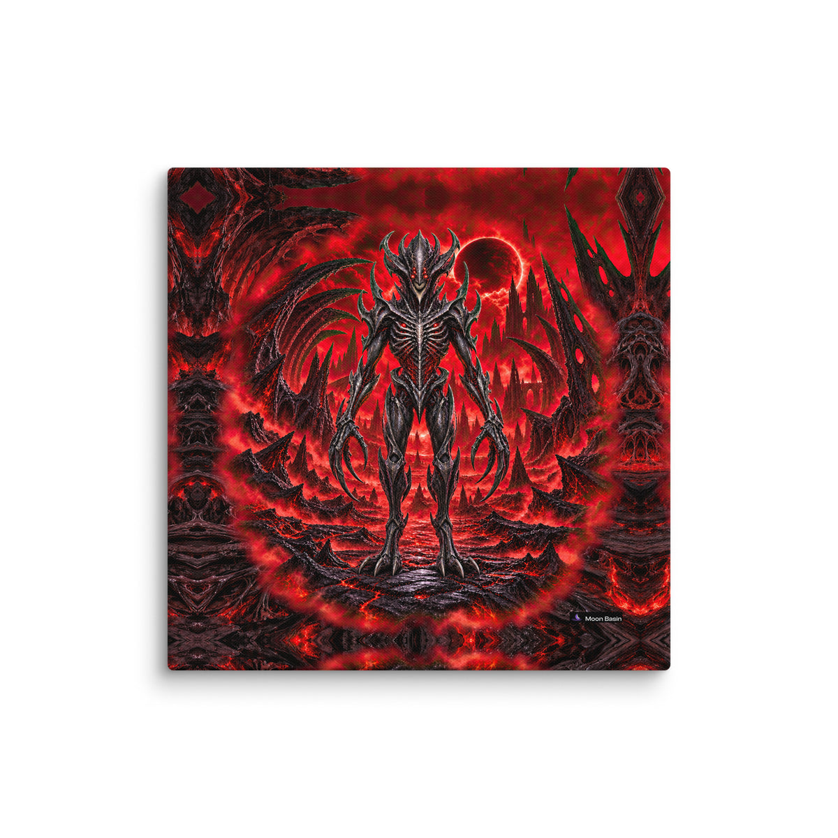 Bloodmoon Tyrant canvas print, 20 x 20 inch, on a white wall