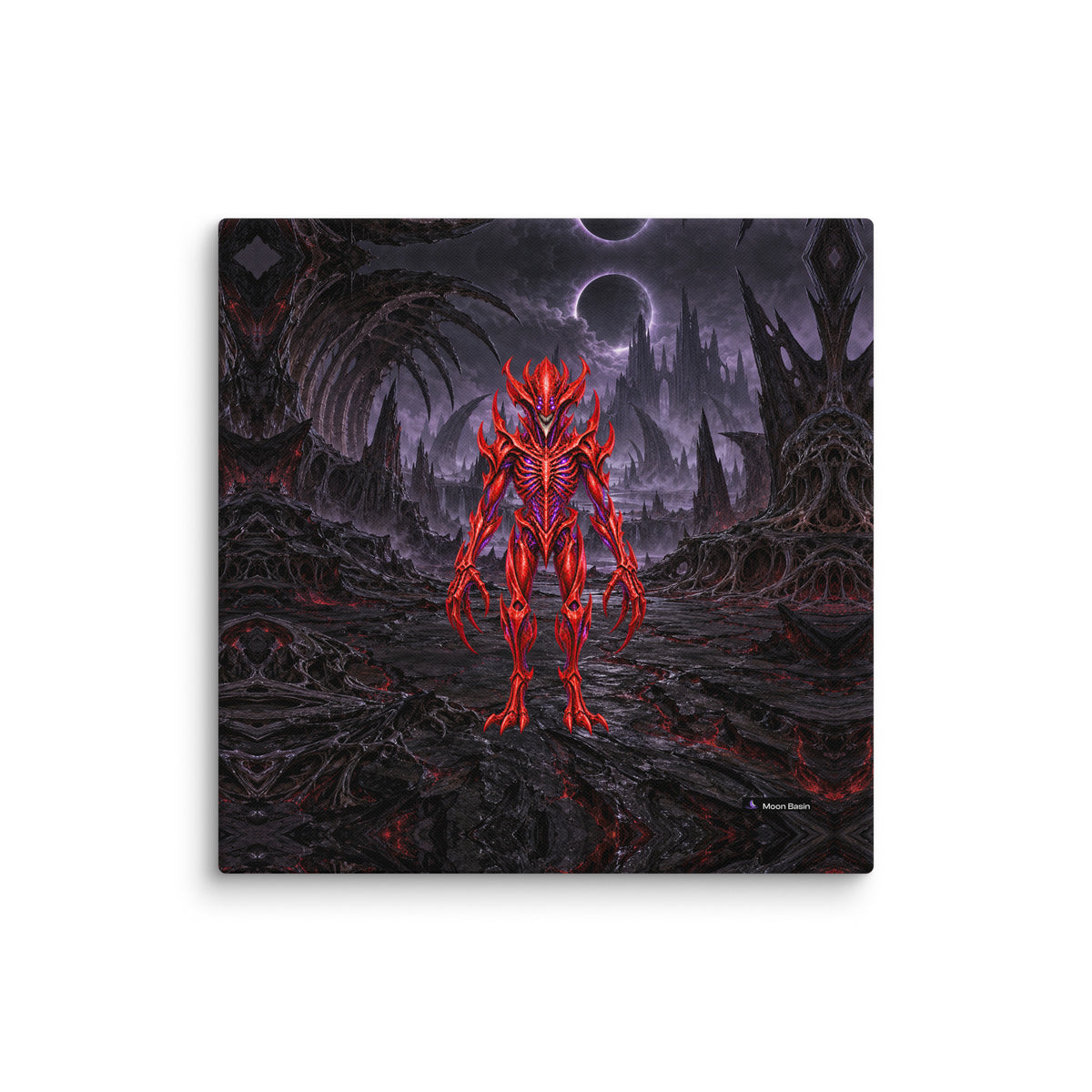 Ember Marrow Tyrant canvas print, 20 x 20 inch, on a white wall