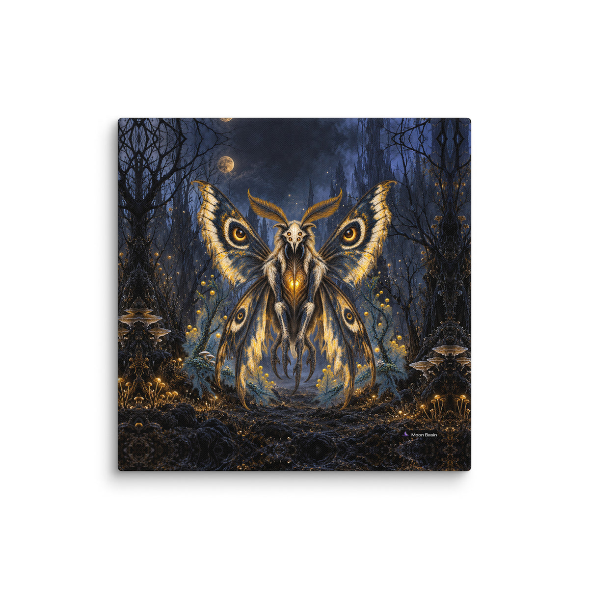 Lantern Moth canvas on a white wall