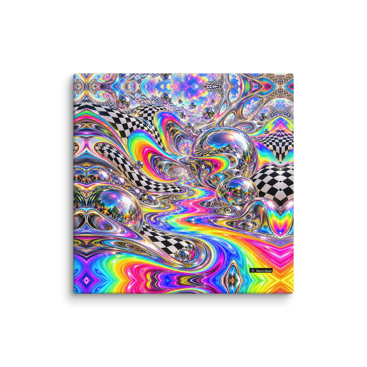 Chromatic Meltdown canvas print, 20 by 20 inch, on a white wall