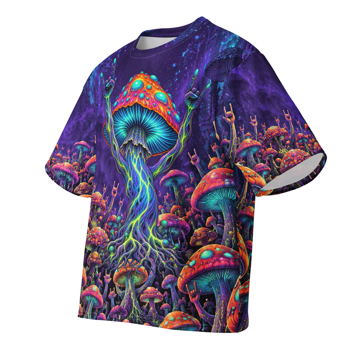 Mushroom Rocker all-over print oversized tee, front