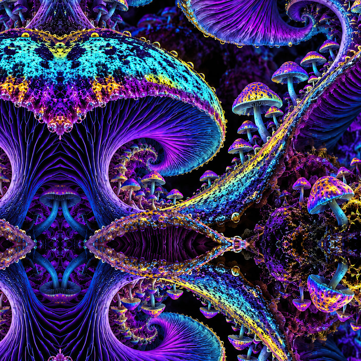 Chromatic Sporebloom Electric Violet Terrain all-over print oversized tee fabric close-up