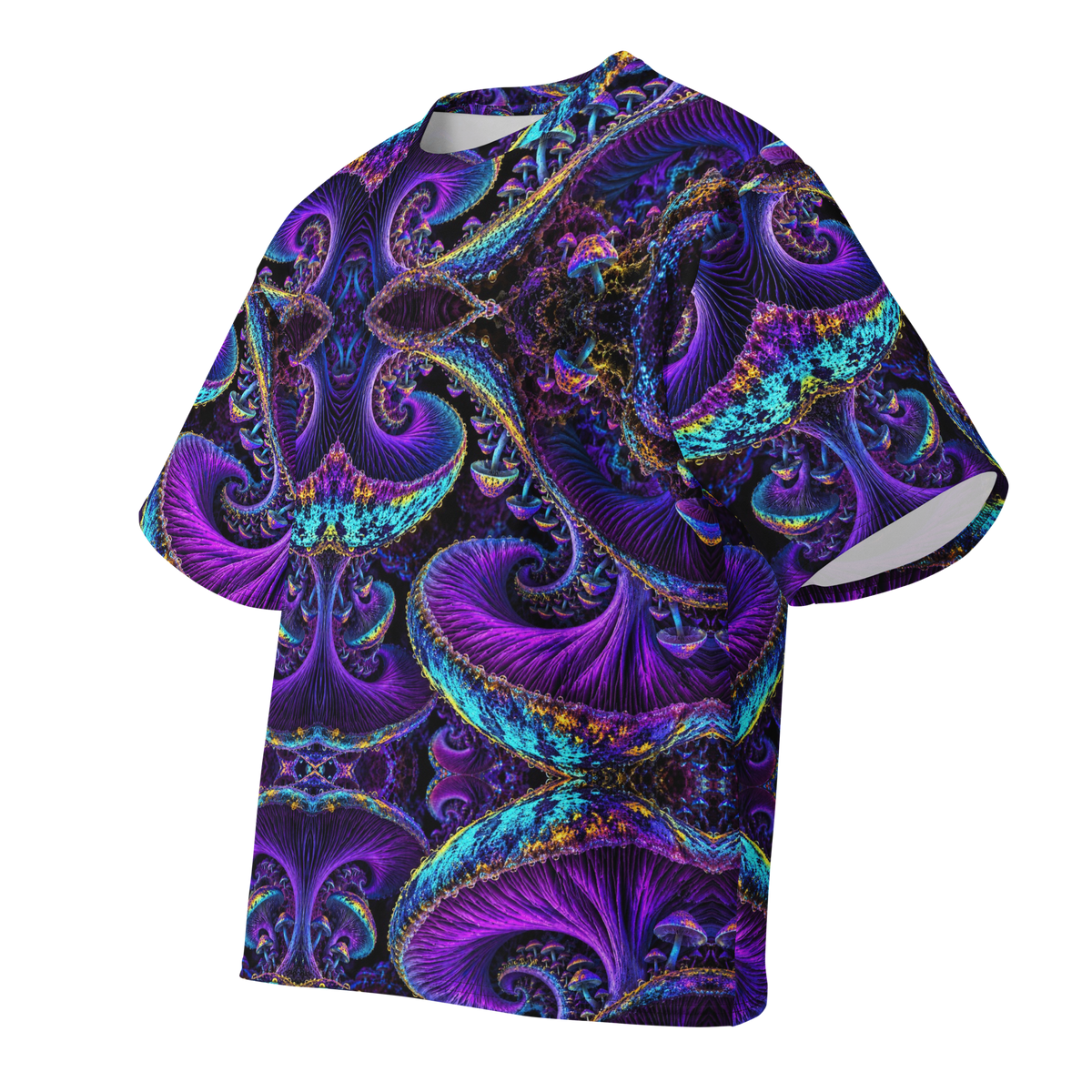 Chromatic Sporebloom Electric Violet Terrain all-over print oversized tee, front