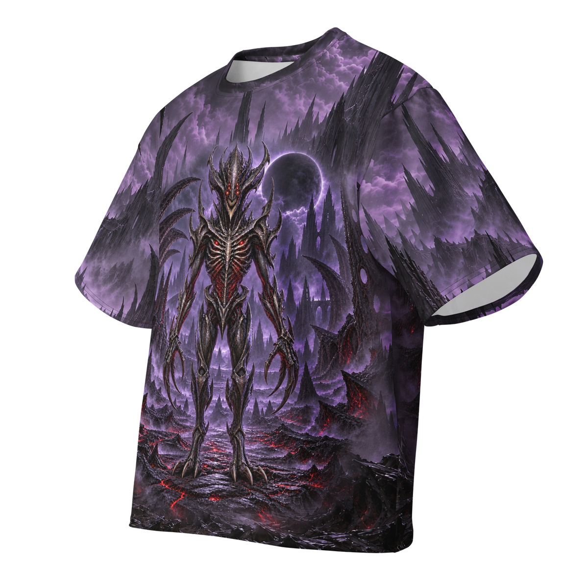 Crimson Marrow Tyrant all-over print oversized tee, front