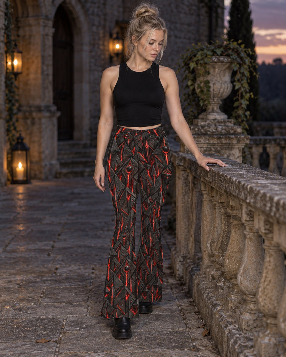 Crimson Pharaoh Terrain Flare Leggings, worn on model, in motion