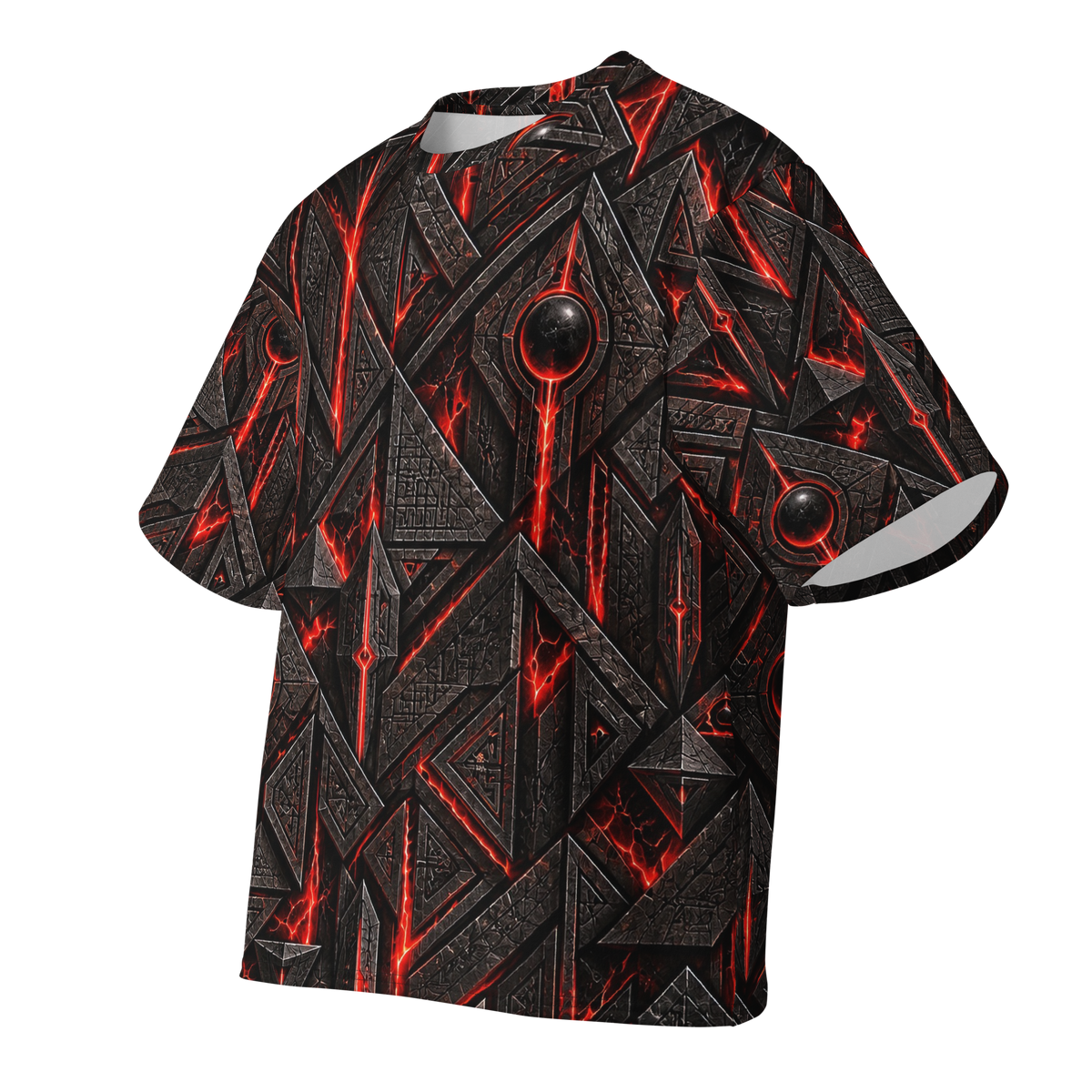 Crimson Pharaoh Terrain all-over print oversized tee, front