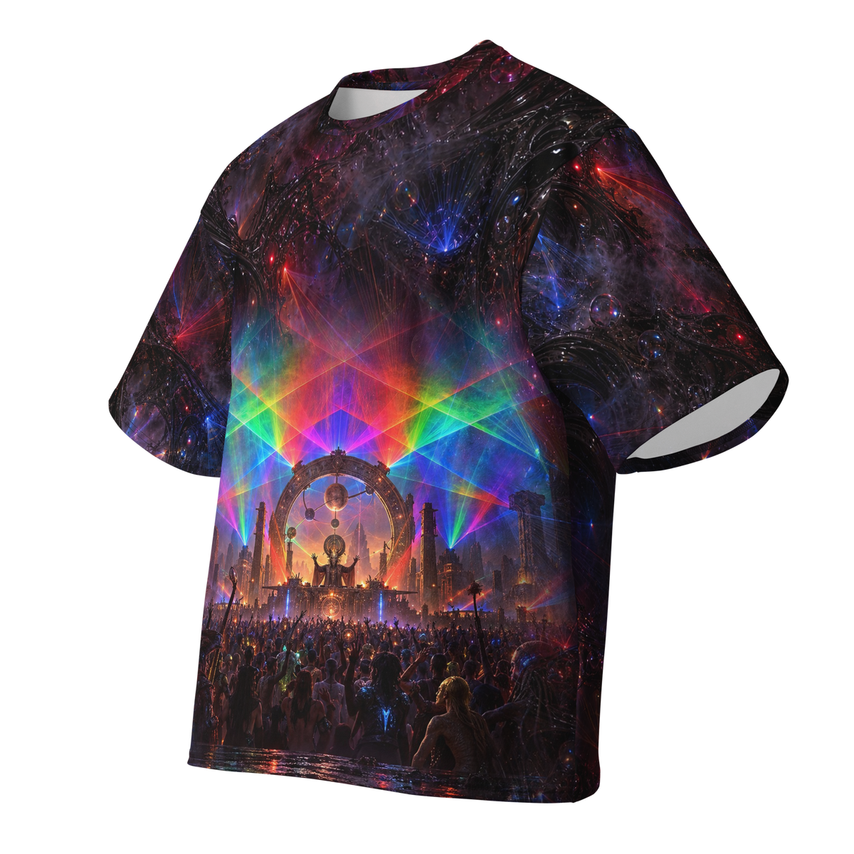 Crimson Resonance all-over print oversized tee, front