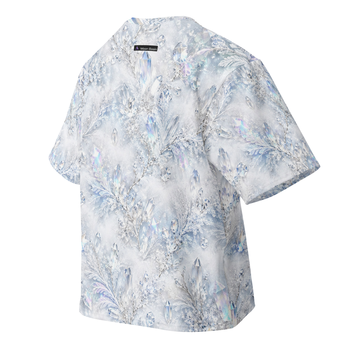 Crystal Ice Palace Terrain all-over print oversized tee, back with Moon Basin nape mark