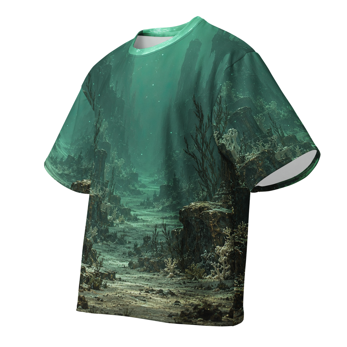 Drowned Oracle Terrain all-over print oversized tee, front