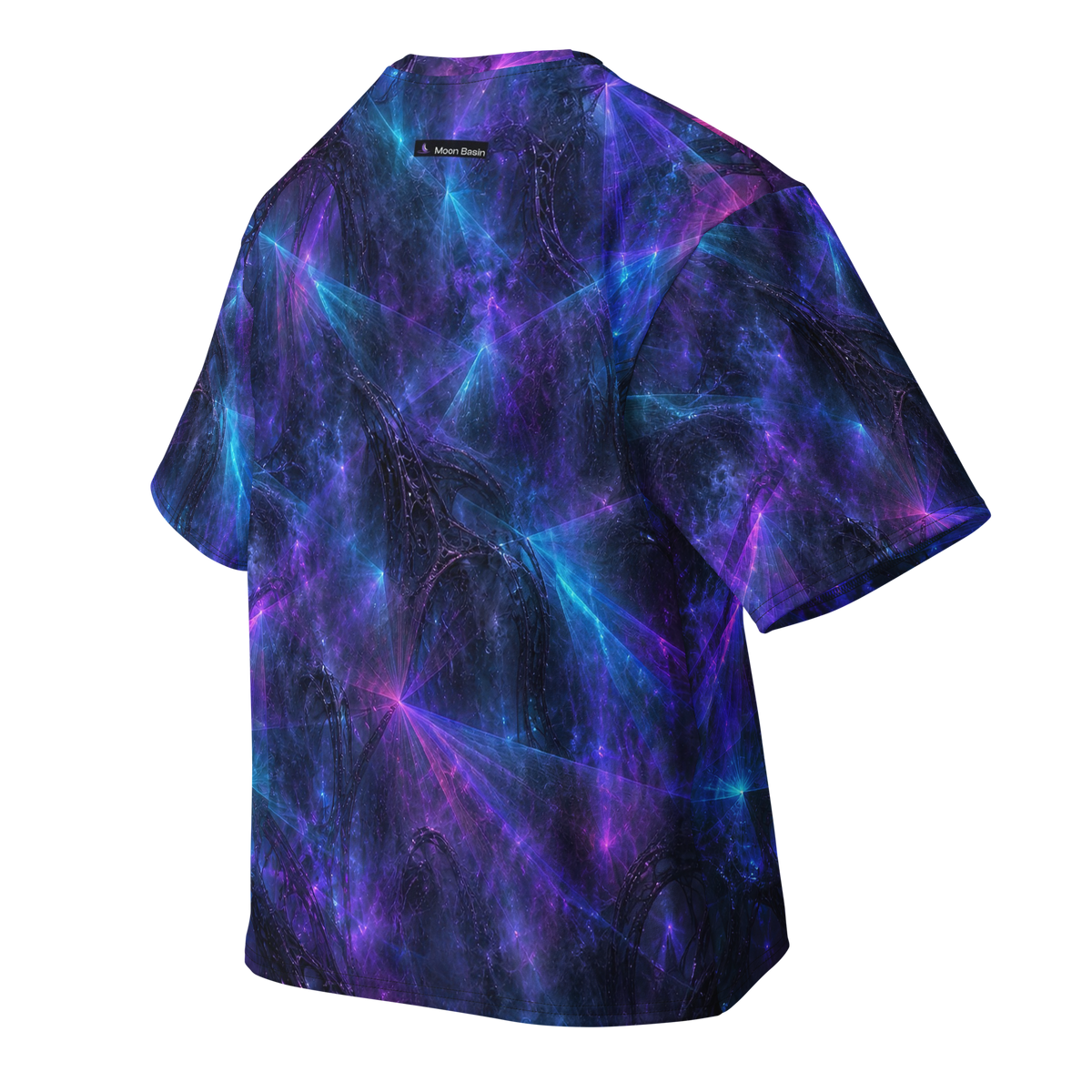 Eclipse Cathedral Terrain all-over print oversized tee, back with Moon Basin nape mark