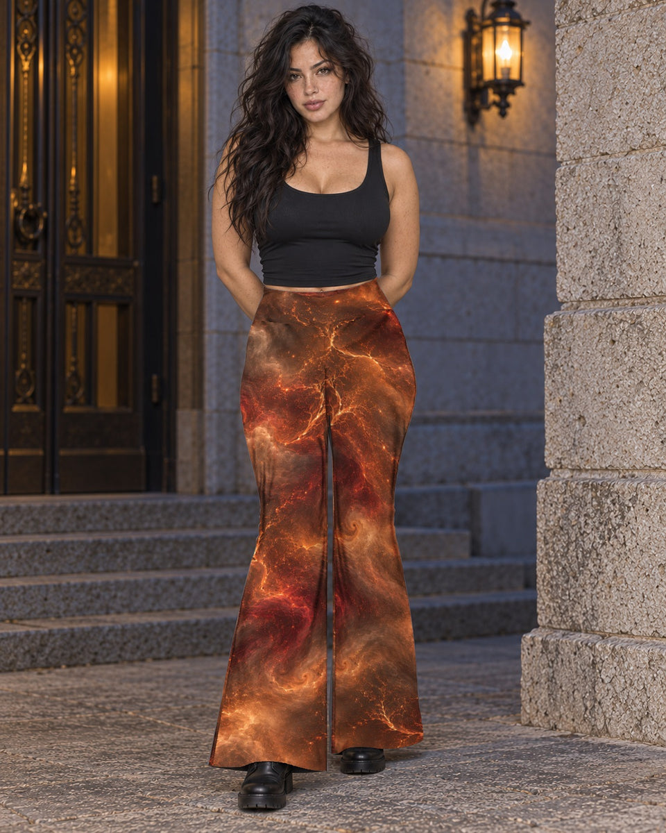 Fire Witch Terrain Flare Leggings, worn on model, front