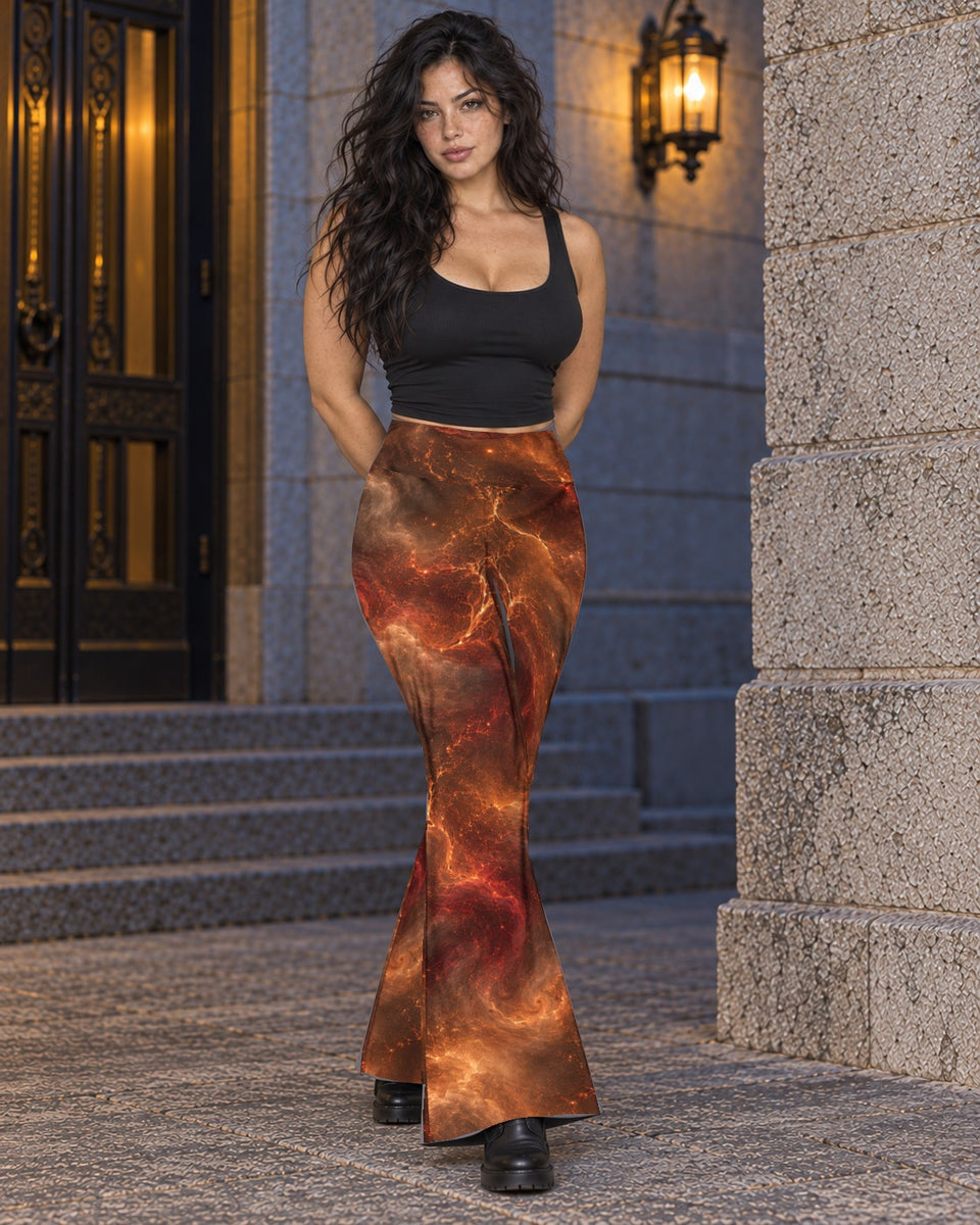Fire Witch Terrain Flare Leggings, worn on model, in motion