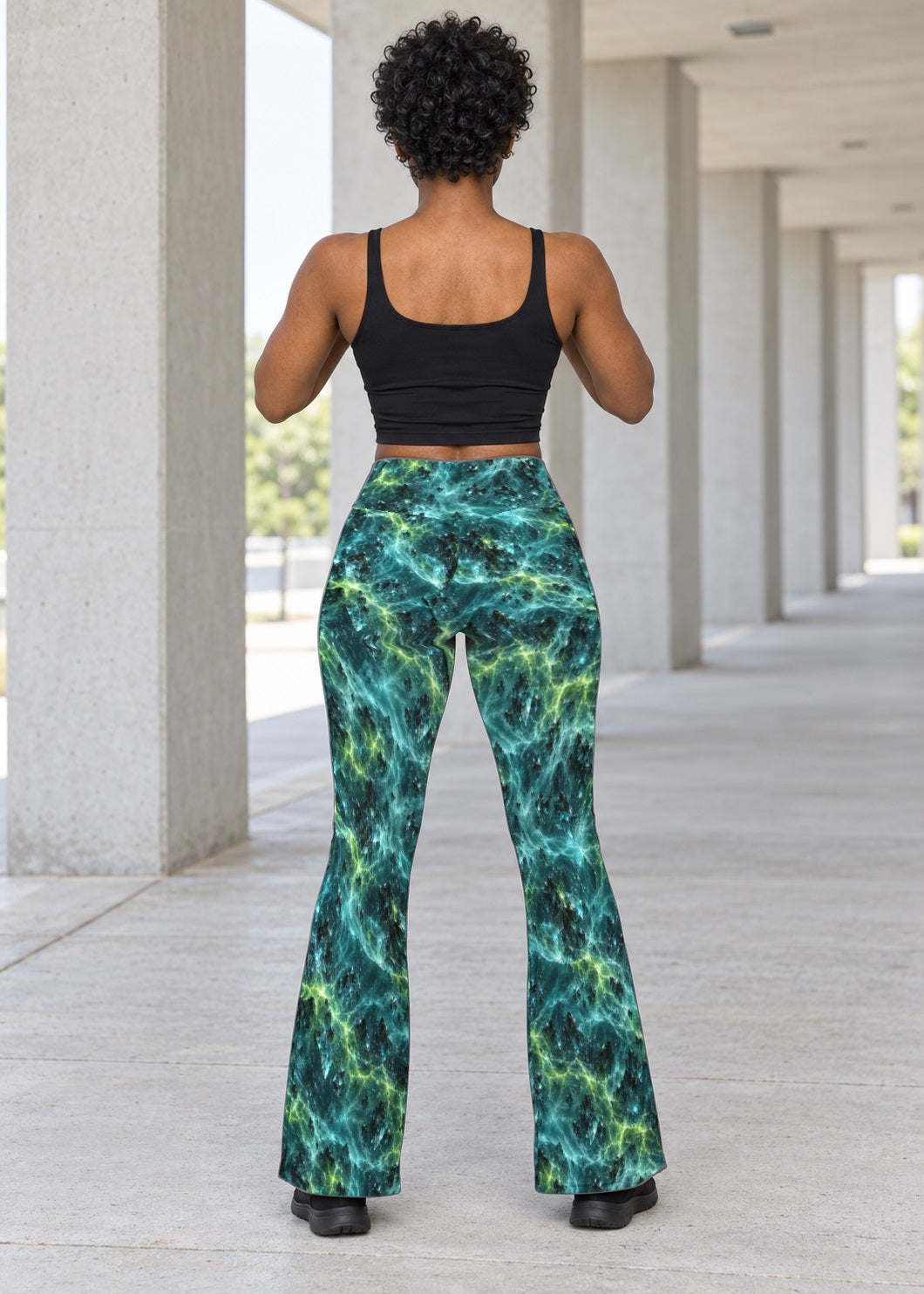 Glassmaw Terrain Flare Leggings, worn on model, back