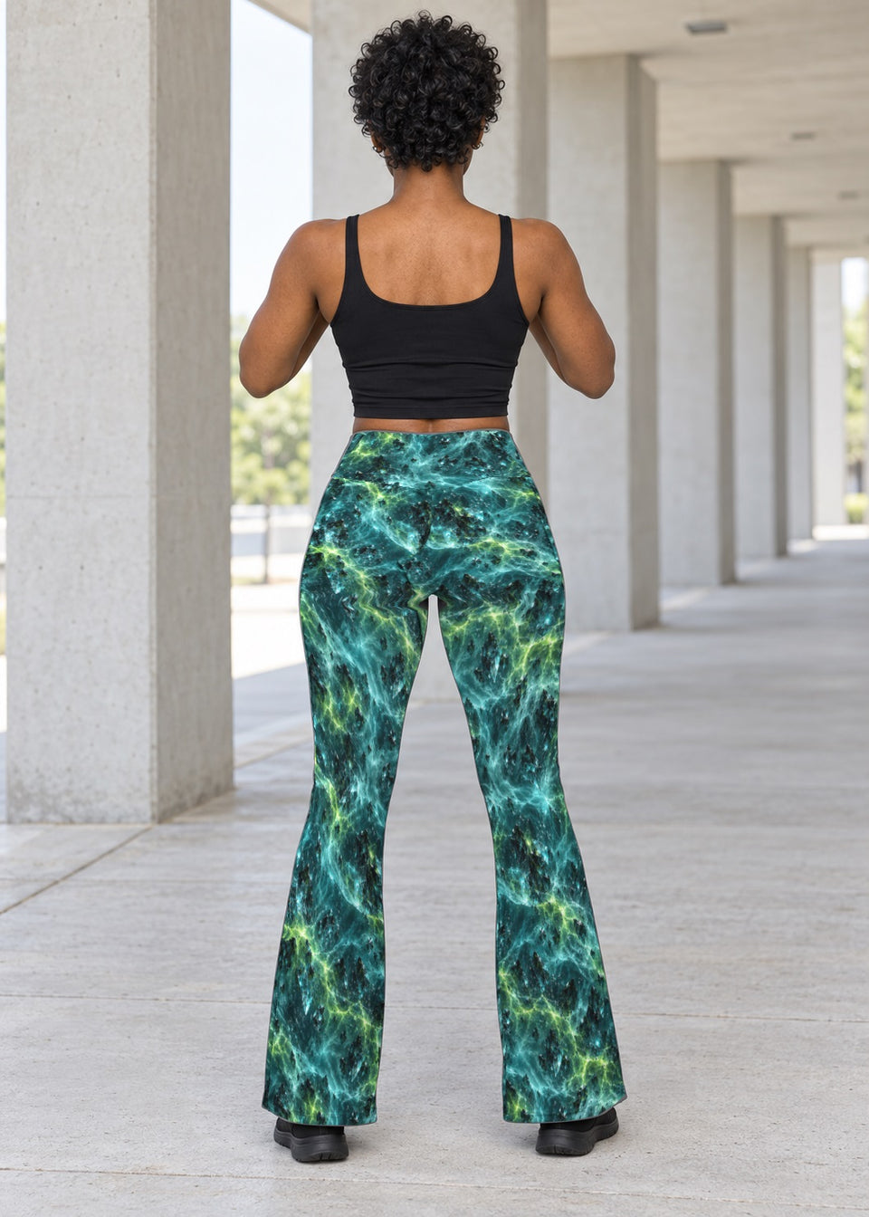 Glassmaw Terrain Flare Leggings, worn on model, back