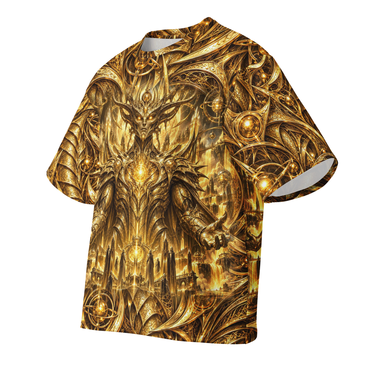 Gold all-over print oversized tee, front