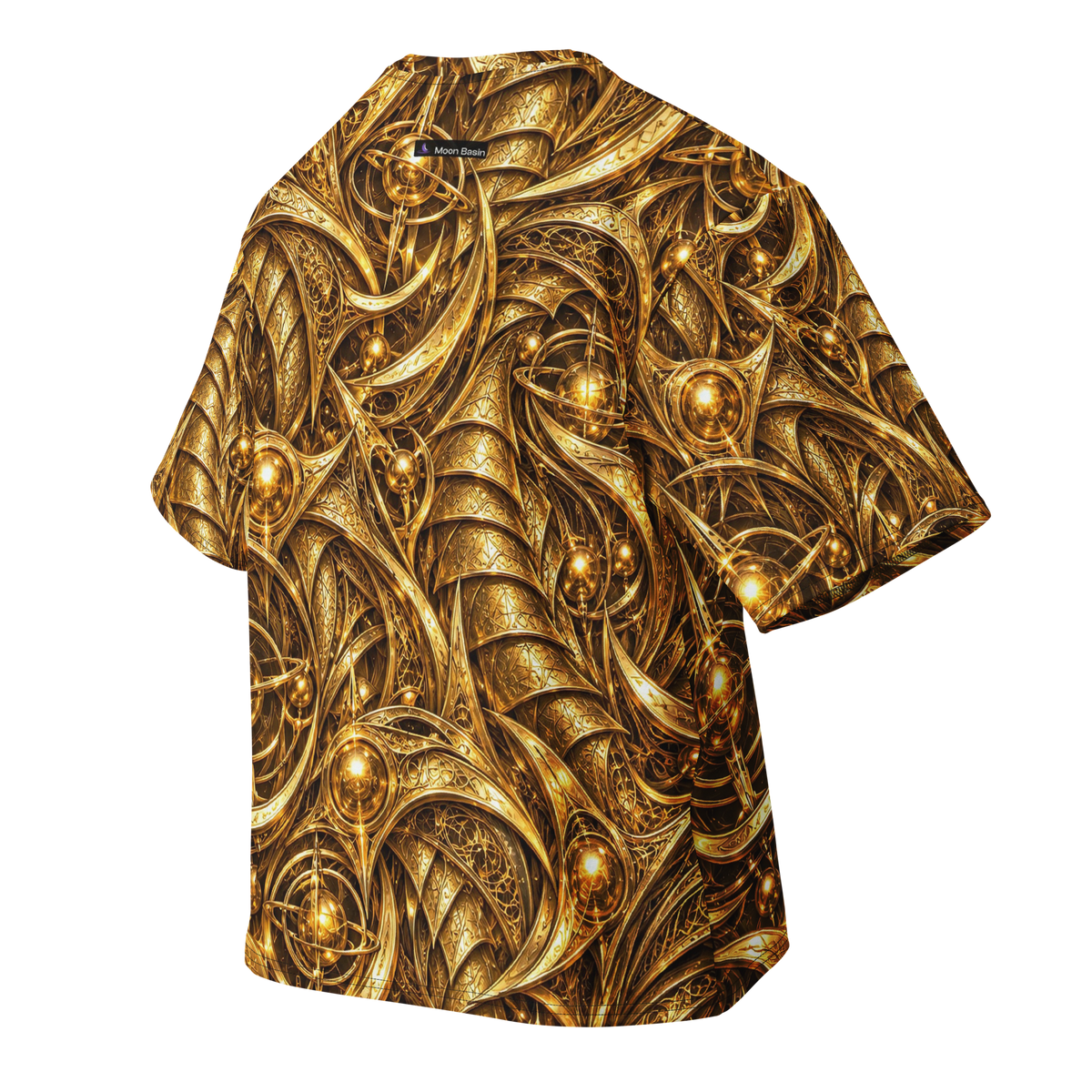 Gold Terrain all-over print oversized tee, back with Moon Basin nape mark