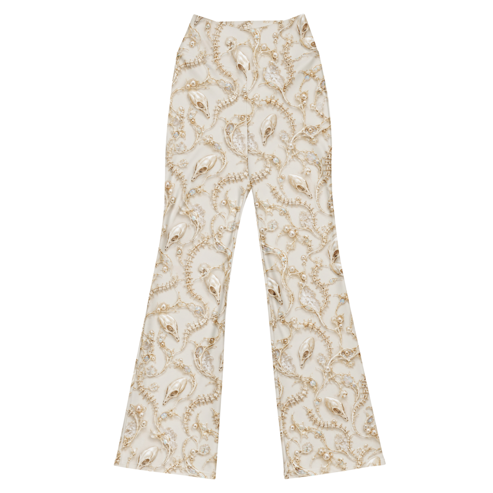Ivory Alien Skulls Terrain Flare Leggings, front